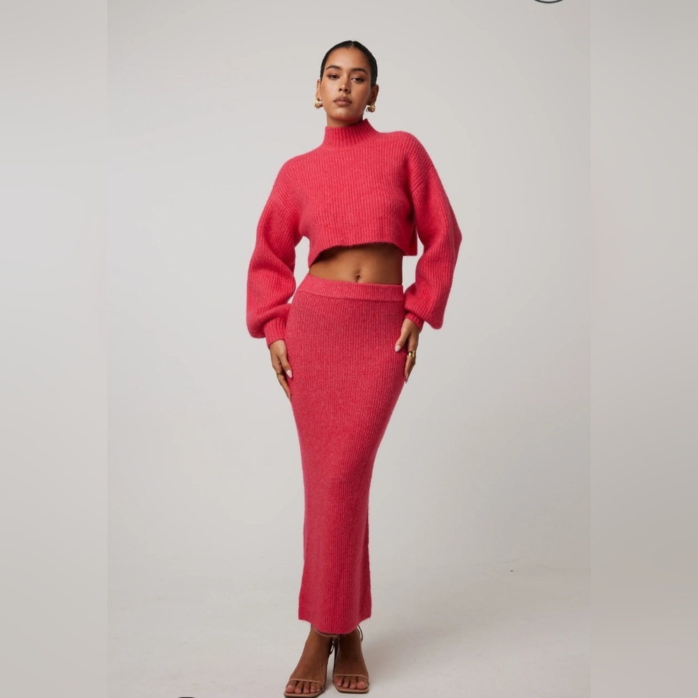ARIA COVE, Elegant Pink Knit Maxi Skirt, Only The Skirt,